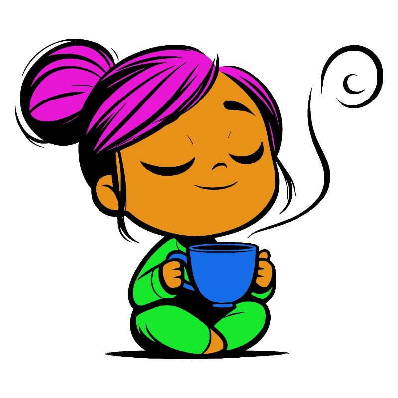 Tassmine se détend avec une tasse de thé ou de café