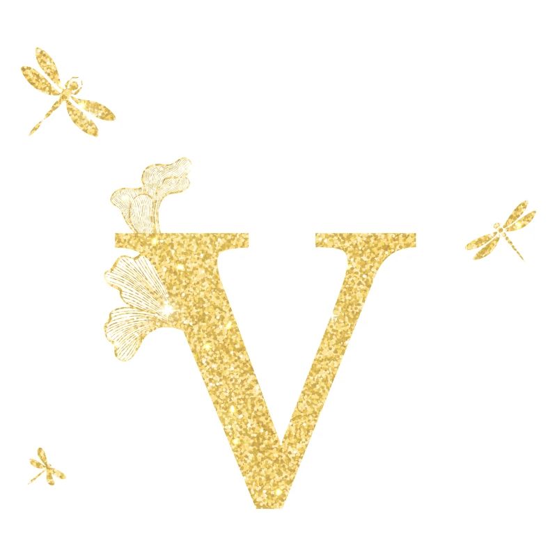 Buchstabe V Goldene Glitzerlibelle - Geschenkidee