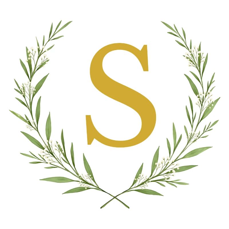 S Monogram, Eucalyptus Wreath, Personalizable