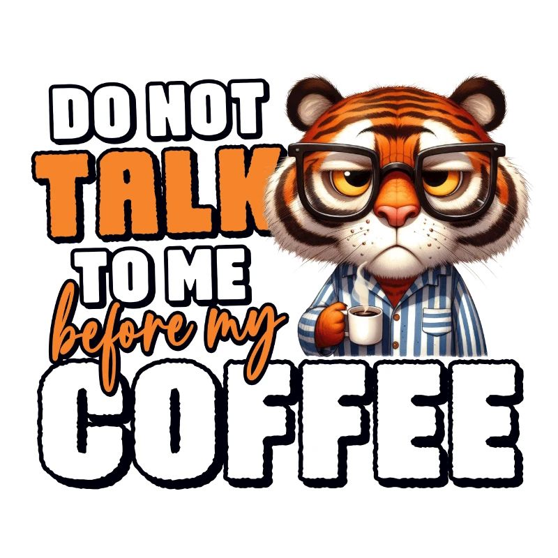 Grumpy tiger with coffee