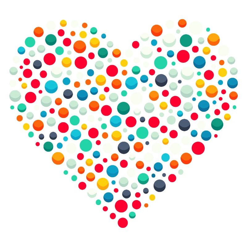 Mosaïque de coeur de points colorés tachetés