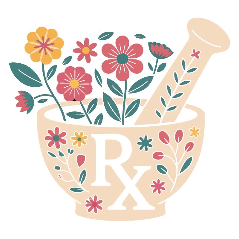 Flower Mortar Herb Design