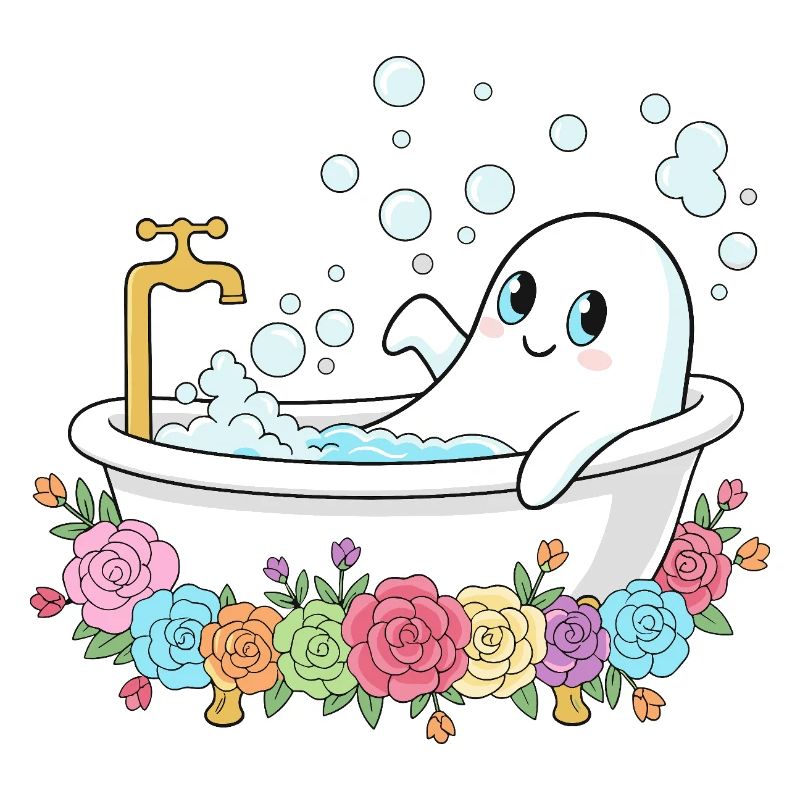 Funny ghost in the flower bath