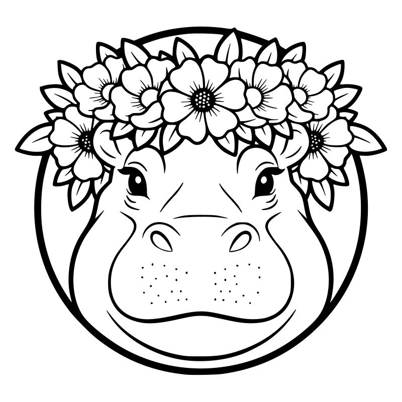 Nilpferd Blumenkranz Boho Outline Vektor