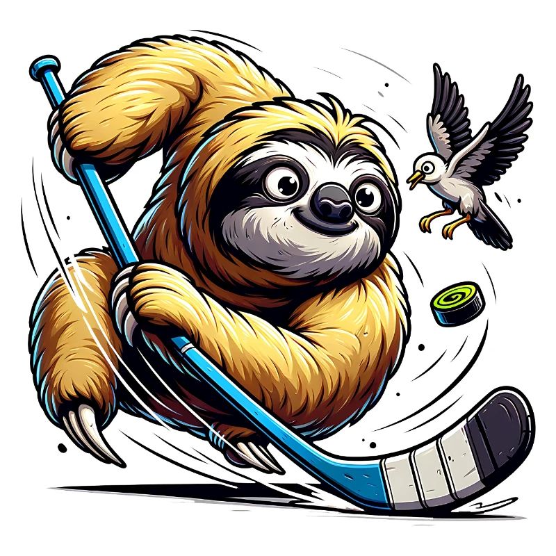 Faultier Eishockey Spieler Mit Schlaeger Und Puck