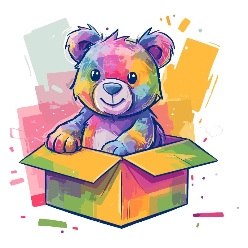 Regenbogenbär im Karton