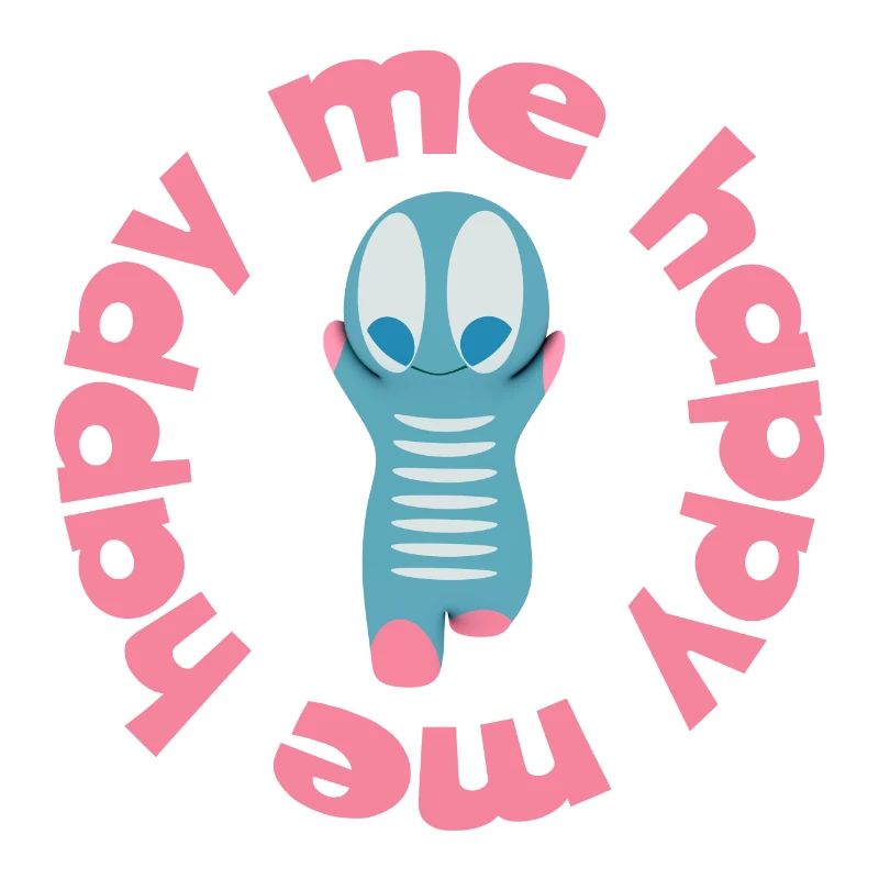 Verspielte Figur  mit Textmotto happy me