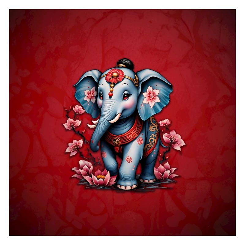 Majestic elephant in traditional Japanese style.