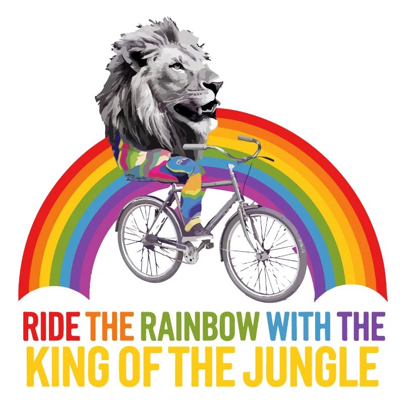 Löwe reitet Regenbogen mit Dschungeltext
