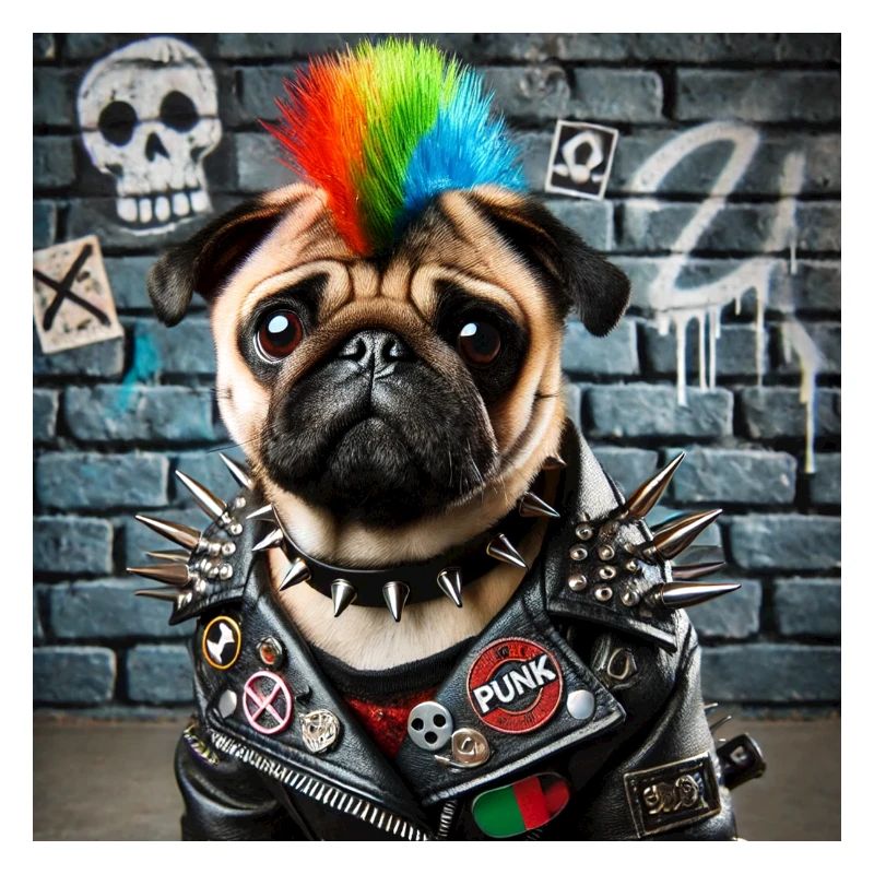 Punk Mops mit Regenbogenmähne