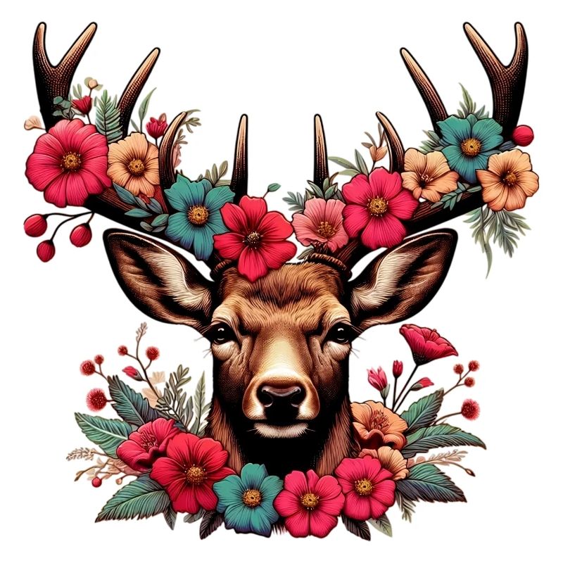 Hirsch mit Blumen