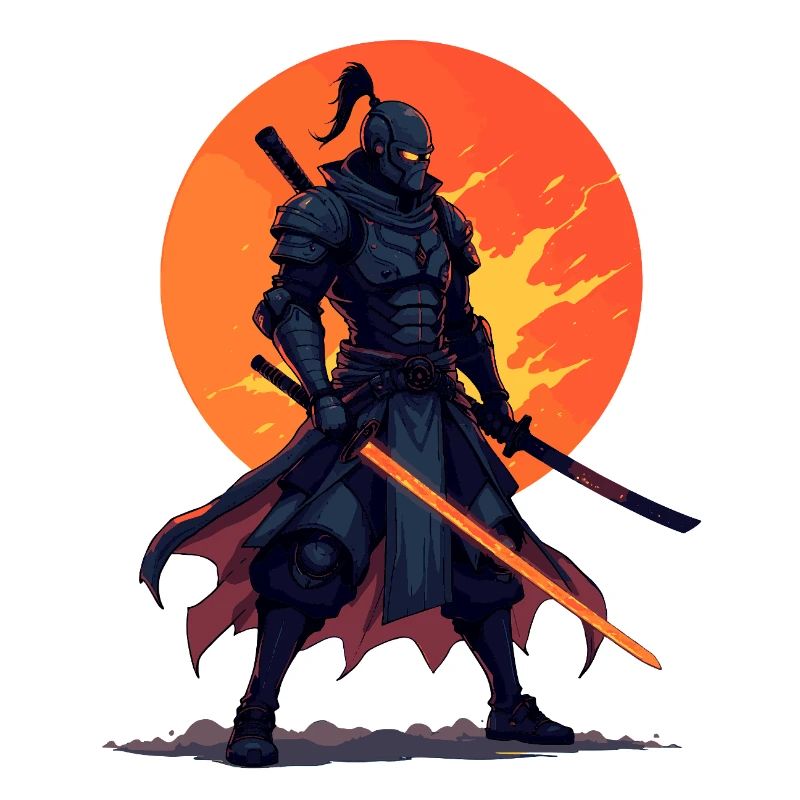 Dunkler Ninja-Krieger mit feuriger Klinge