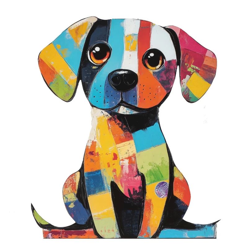 Patchwork coloré, chien coloré