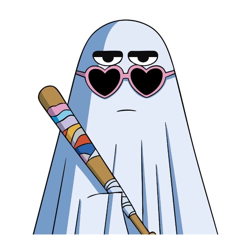 Sarcastic Ghost with Heart Shades & Bat