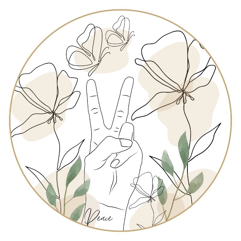 Peace - Hand and Blossoms - Line Art - peace