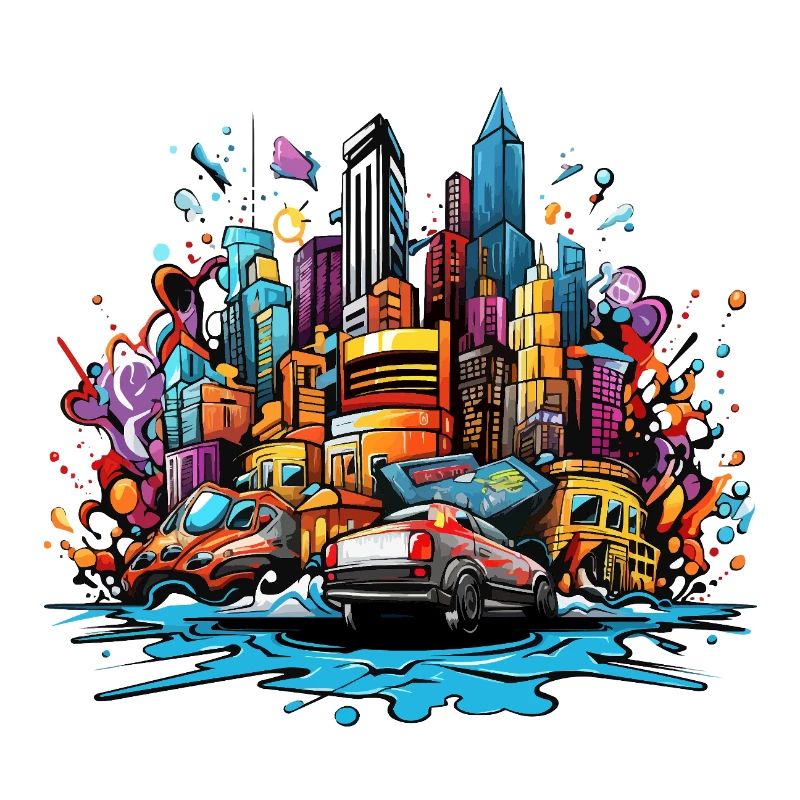 Bunte Stadtsilhouette mit Autos