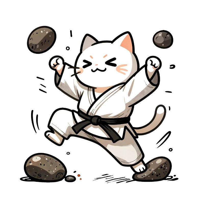 Chat karaté en Gi blanc