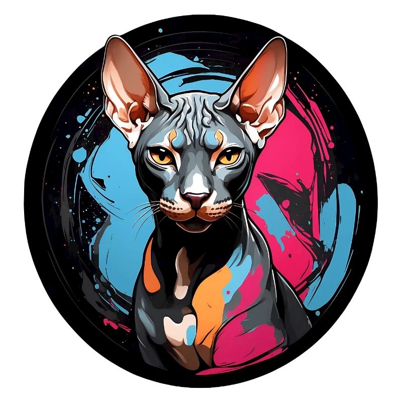 Portrait de chat Sphynx en technique aquarelle