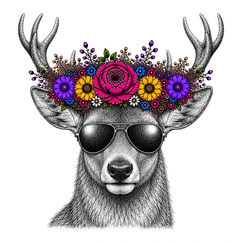 Deer with flower crown and sunglasses