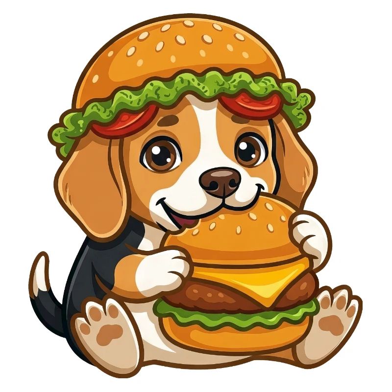 Dessin animé du chien mignon avec un burger