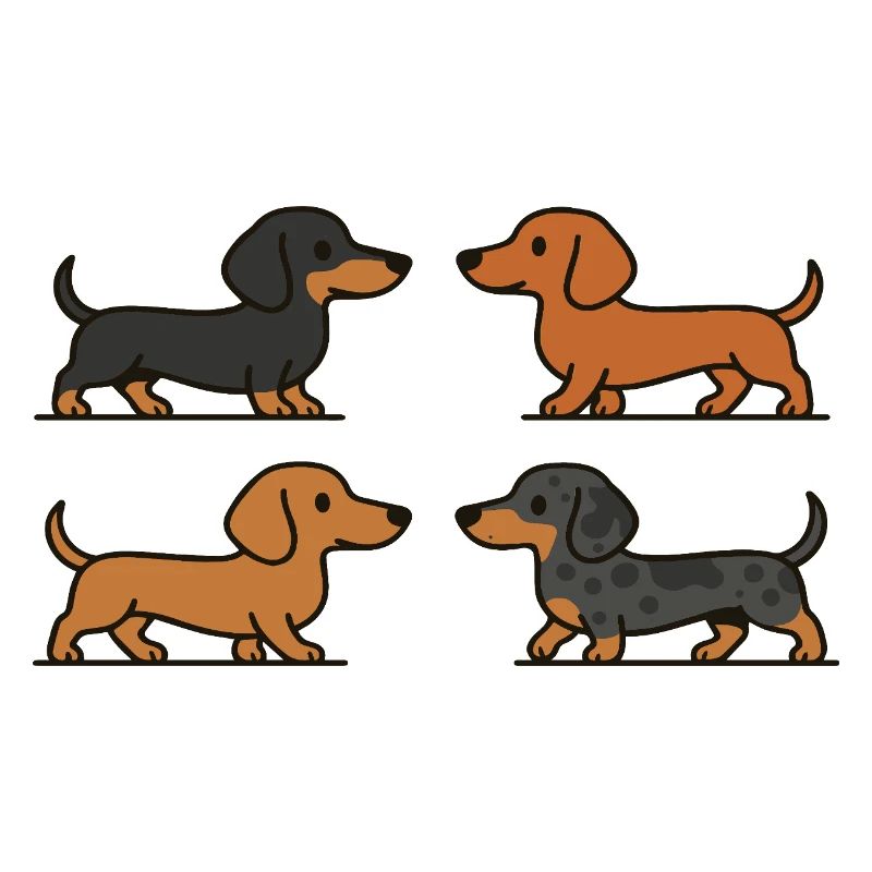 Mignons teckels en variations de couleur