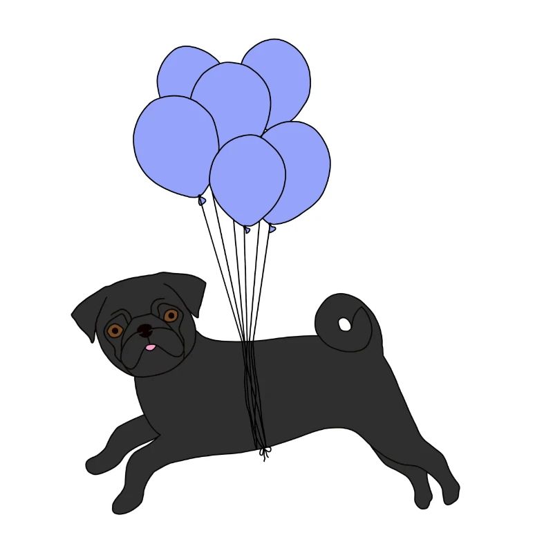 Schwarzer Mops fliegend Ballons
