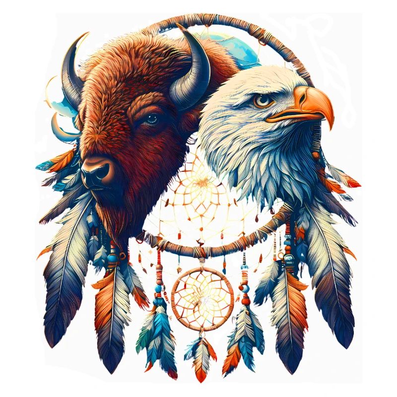 Falke und ätherisches Büffel-Mandala