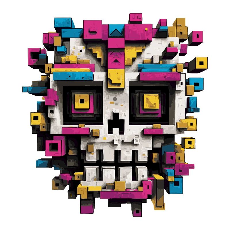 Geometrischer Schädel – bunte Pixel Art