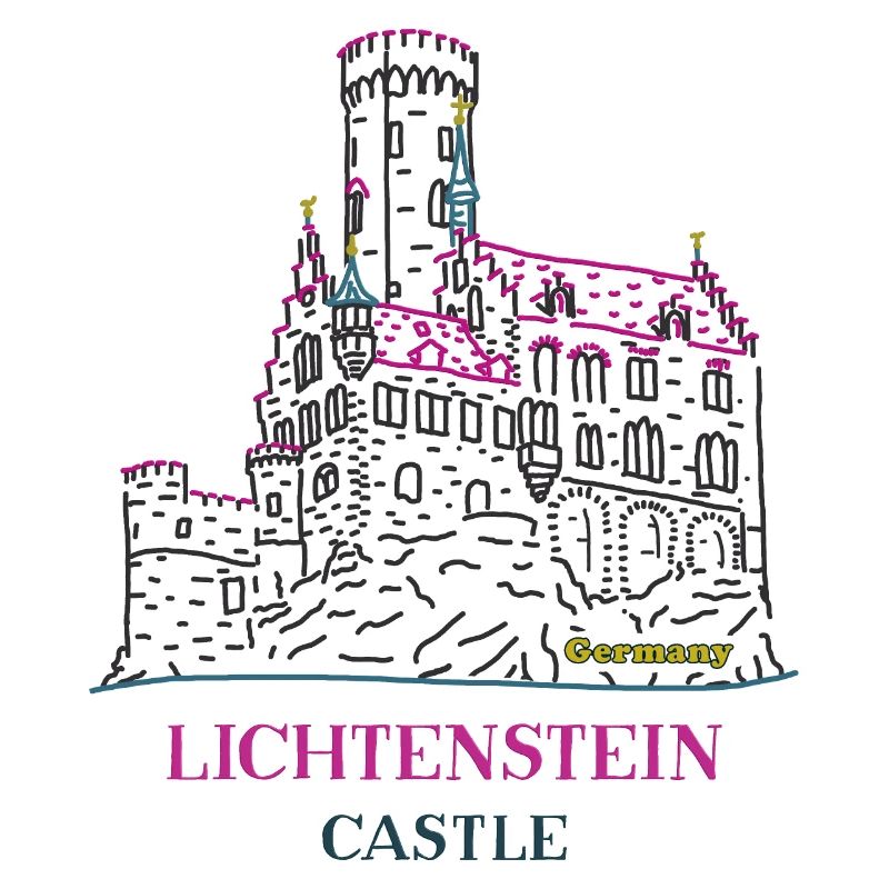 Lichtenstein Castle, Germany, Hand Drawing