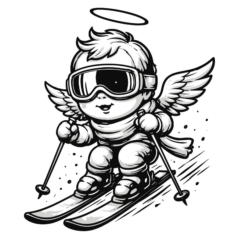 Cooler Engel auf Skiern mit Schutzbrille 