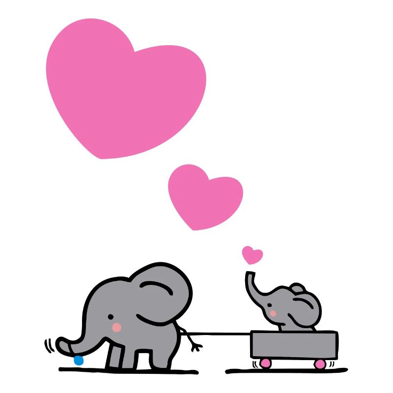 Big elephant draws little elephants with a heart