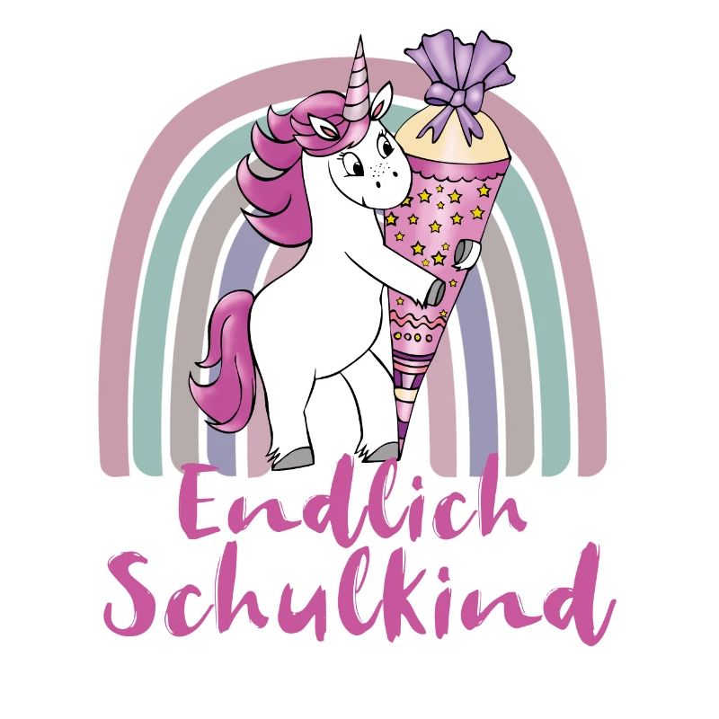 Endlich Schulkind Einhorn mit Regenbogen