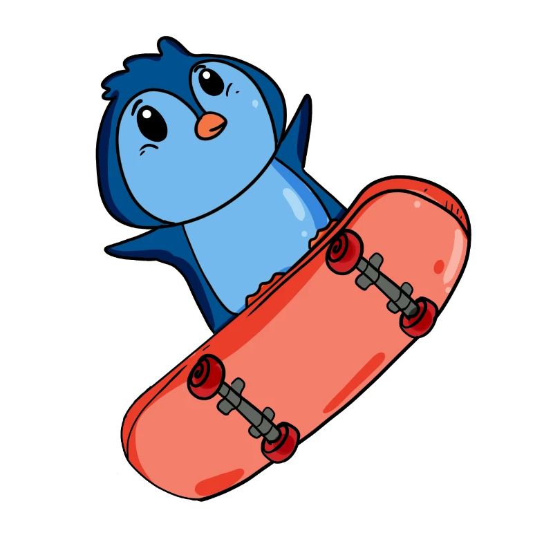 Penguin as a skater with skateboard