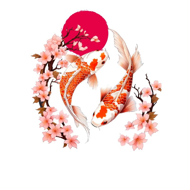 Des fleurs de carpes koi et de cerisier dans la lune rouge