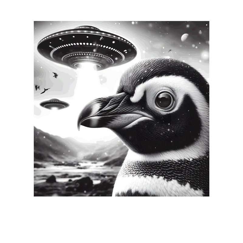Penguin Sci-Fi Funny Graphic Selfie with UFOs Weir