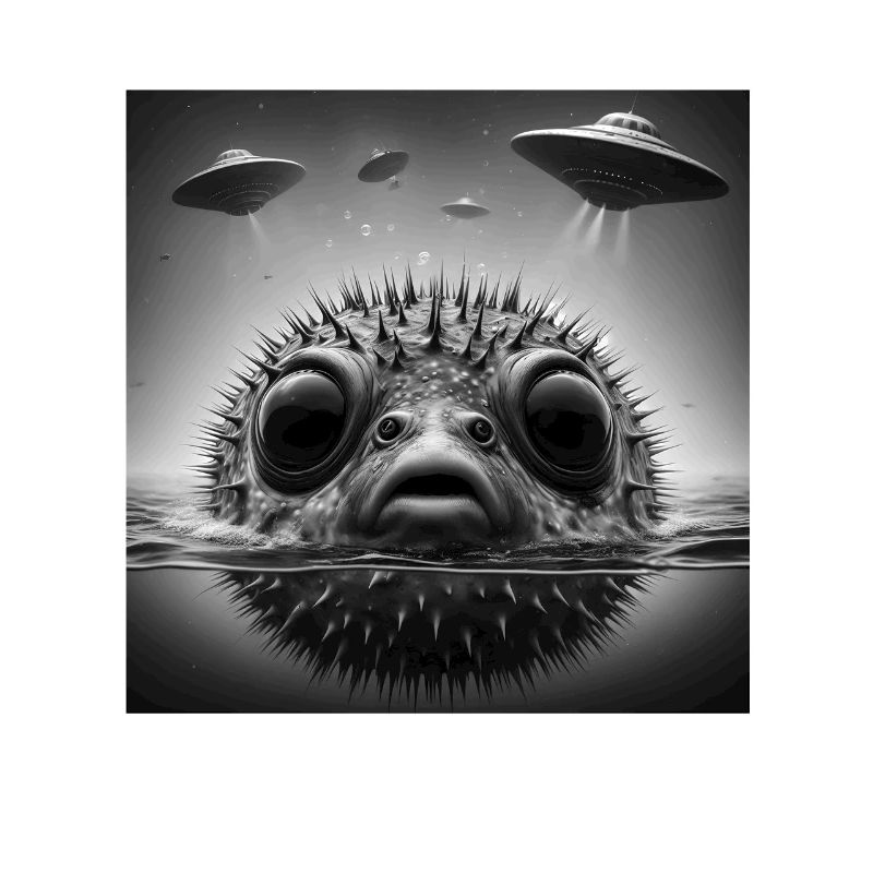 Puffer2 Fish Funny Graphic Selfie with UFOs Weird