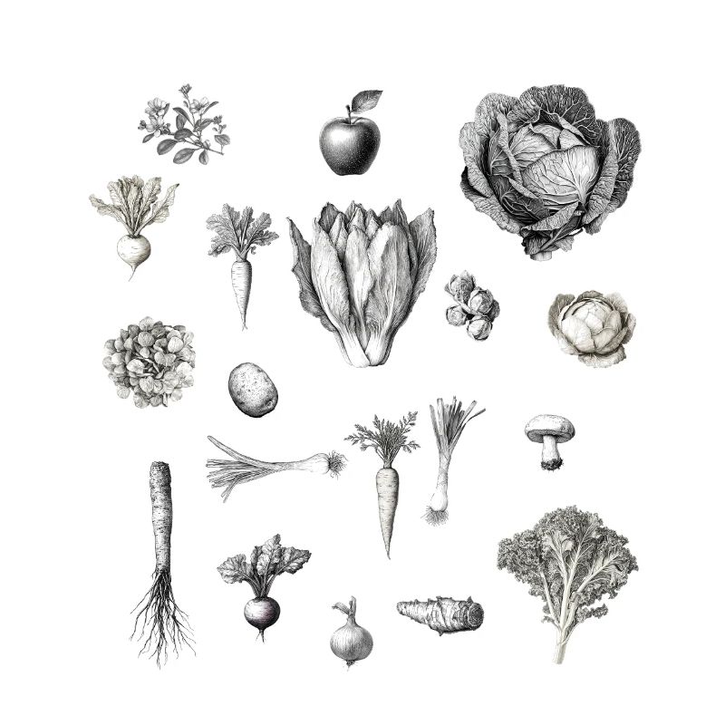 Février : collage de légumes et de fruits de saison