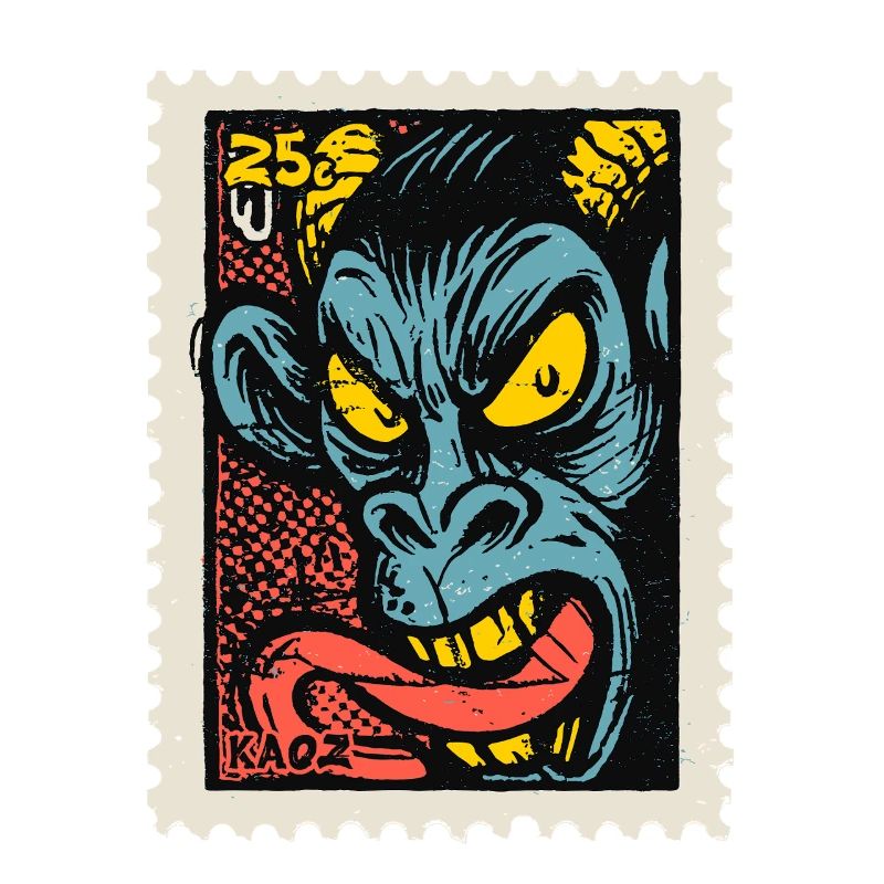 Dämon-Affe mit langer Zunge, eine Comic Briefmarke