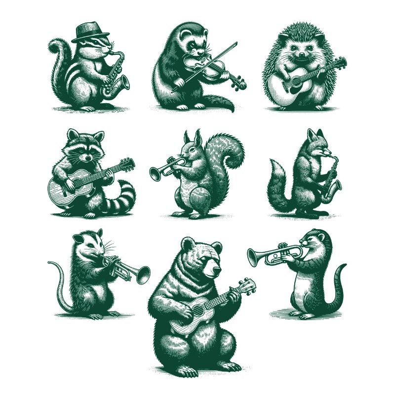 Forest Animals Playing Instruments Music Lover