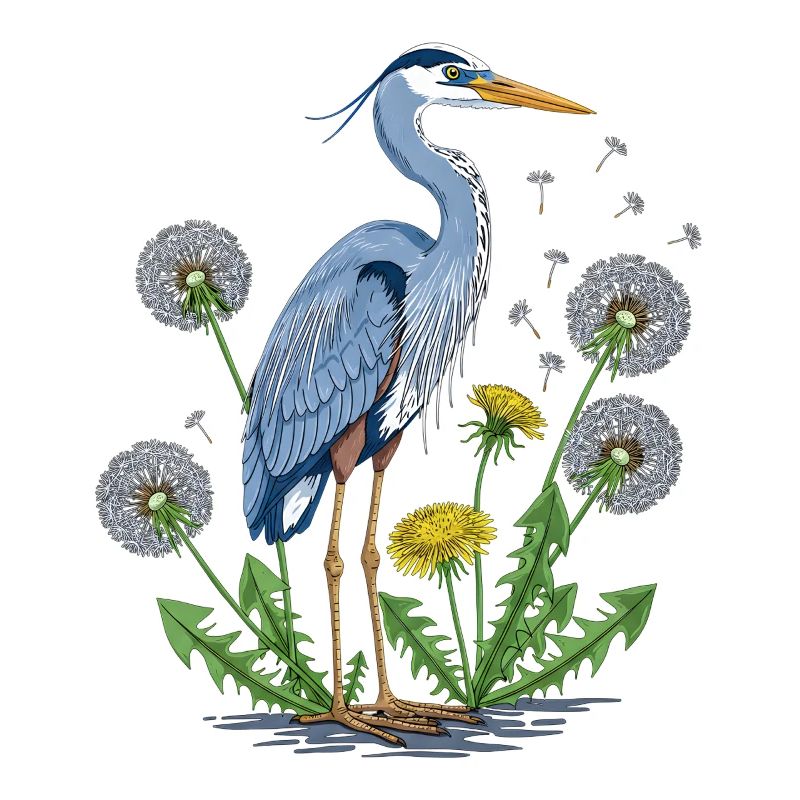 Blue Heron and Dandelion
