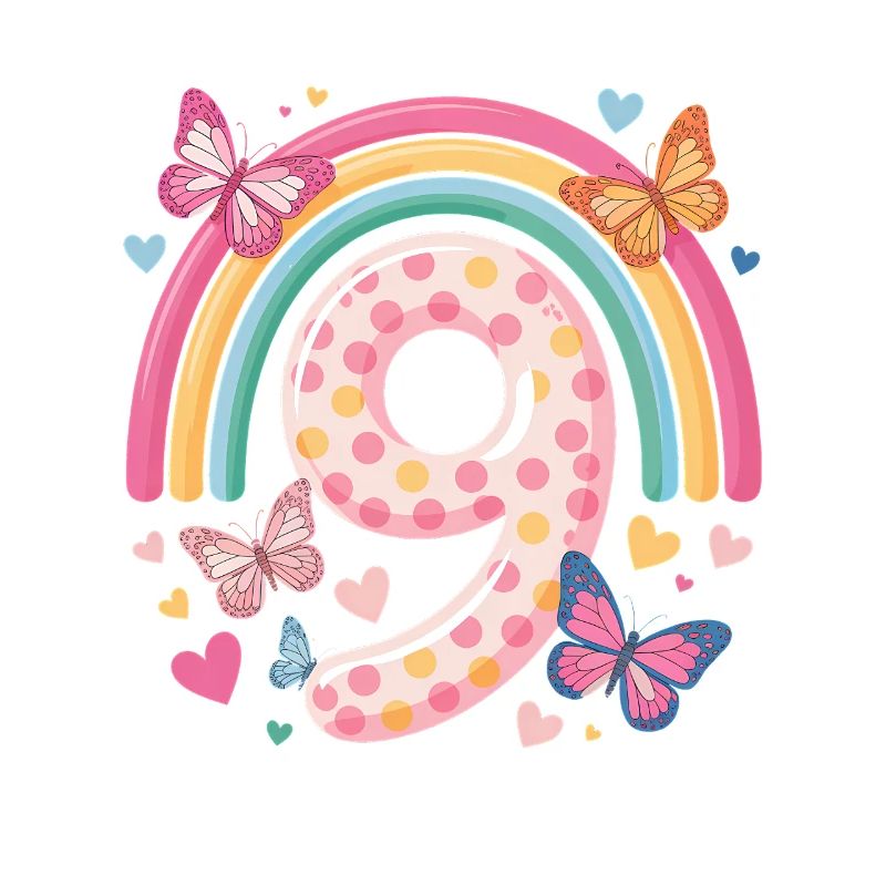 Regenbogen Schmetterling 9. Geburtstag Mädchen