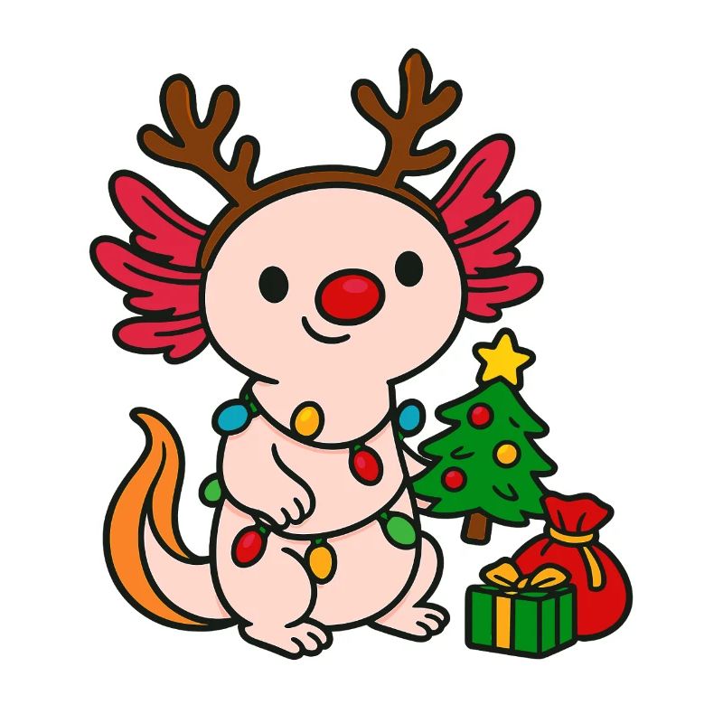 Weihnachts Axolotl mit Lichterkette