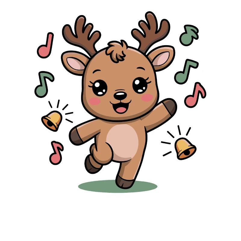 Cheerful Reindeer with Notes and Bells