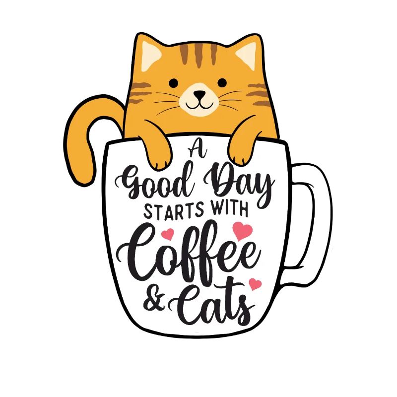 Guter Tag beginnt mit Kaffee und Katzen