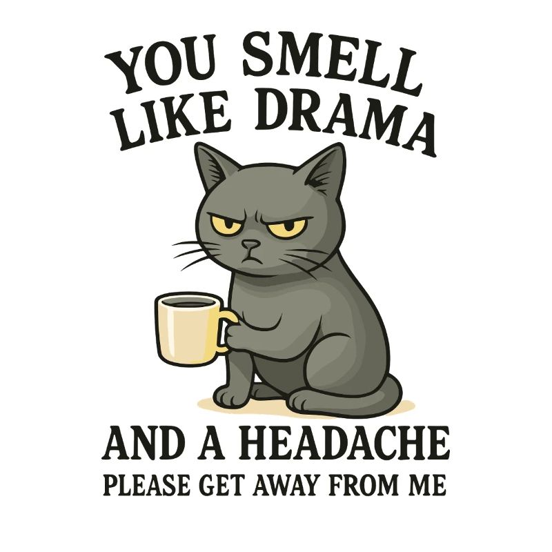 Grim Cat with Coffee Saying