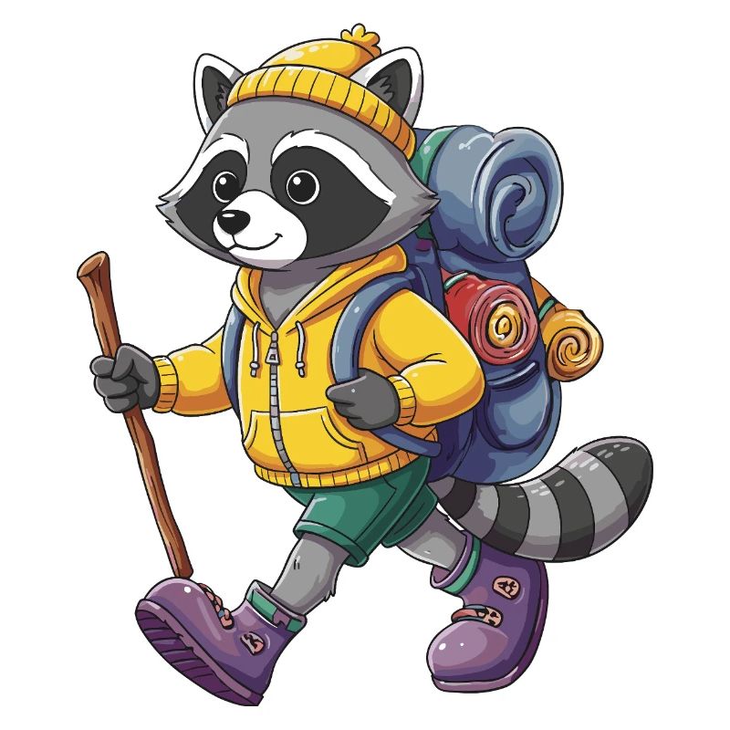 Cute Raccoon Hiking Camping Adventure Backpacker