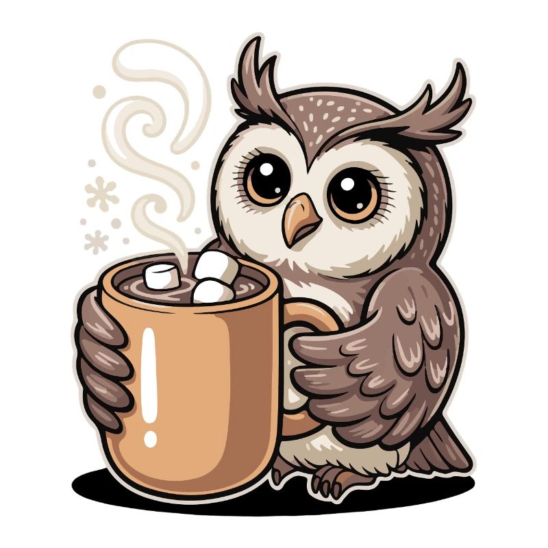 Cuddly owl with cocoa