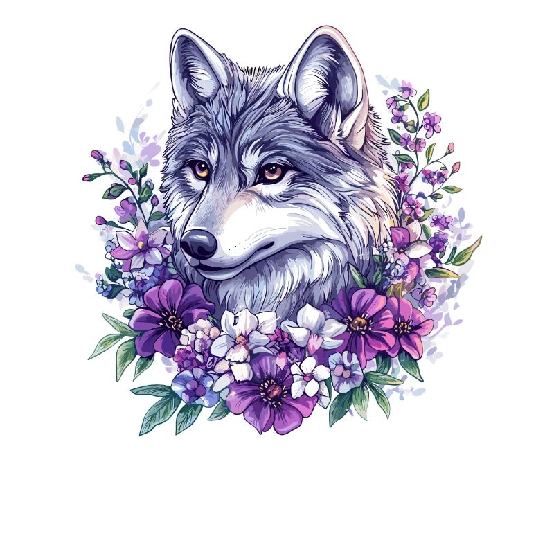 Blumenwolf im Aquarellrahmen