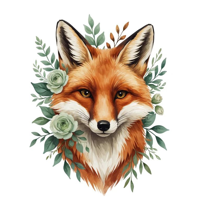 Renard dans une couronne de fleurs