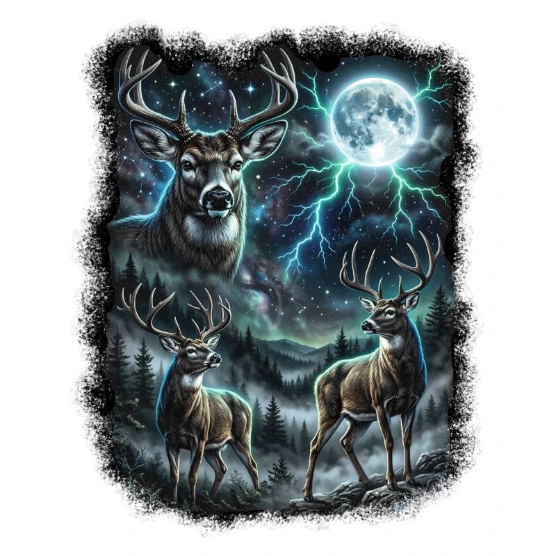 DREI Wilde Hirsche mit Mond Wildlife-Designs